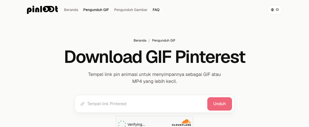 pinloot's paste-a-link screen for downloading an animated Pinterest GIF